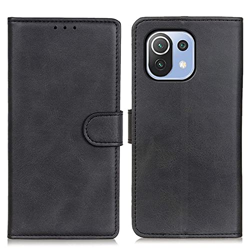 KERUN Hülle für Xiaomi Mi 11 Lite Hülle Leder, Leder Flip Klappbar Lederhülle, TPU Folio Flip Wallet Cover Stand [Kartenslots] Schutzhülle Case für Xiaomi Mi 11 Lite. Schwarz von KERUN