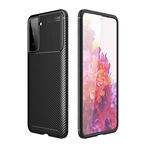 KERUN Ultra Slim Hülle für Samsung Galaxy S21, Carbon Fiber Silikon Dünn Stoßfest Stossfest TPU Handyhülle, Schutzhülle Flexibles Bumper Cover Case - Schwarz von KERUN