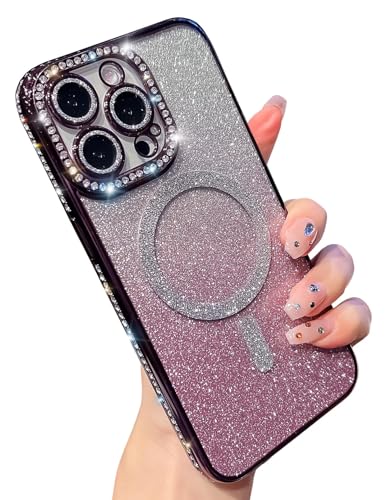 KERZZIL Girly Schutzhülle für iPhone 13 Pro Max, magnetische Glitzer-Diamanten, luxuriöse, trendige Beschichtung, glitzernde Rückabdeckung mit Kameraschutz, kompatibel mit MagSafe für Damen und von KERZZIL