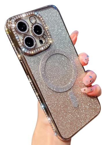 KERZZIL Girly Schutzhülle für iPhone 13 Pro Max, magnetische Glitzer-Diamanten, luxuriöse, trendige Beschichtung, glitzernde Rückabdeckung mit Kameraschutz, kompatibel mit MagSafe für Frauen und von KERZZIL