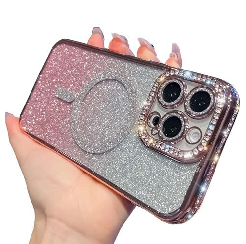 KERZZIL Girly Schutzhülle für iPhone 14 Pro, magnetische Glitzer-Diamanten, luxuriöse, trendige Beschichtung, glitzernde Rückabdeckung mit Kameraschutz, kompatibel mit MagSafe für Damen und Mädchen, von KERZZIL