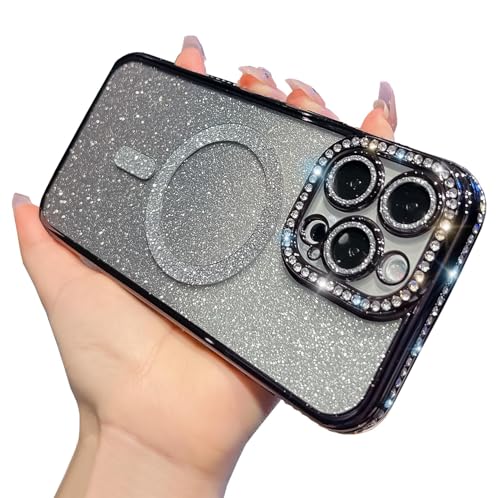 KERZZIL Girly Schutzhülle für iPhone 14 Pro, magnetische Glitzer-Diamanten, luxuriöse, trendige Beschichtung, glitzernde Rückseite mit Kameraschutz, kompatibel mit MagSafe für Damen und Mädchen, von KERZZIL