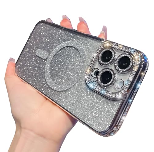 KERZZIL Girly Schutzhülle für iPhone 15 Pro Max, magnetische Glitzer-Diamanten, luxuriöse, trendige Beschichtung, glitzernde Rückseite mit Kameraschutz, kompatibel mit MagSafe für Frauen und Mädchen, von KERZZIL