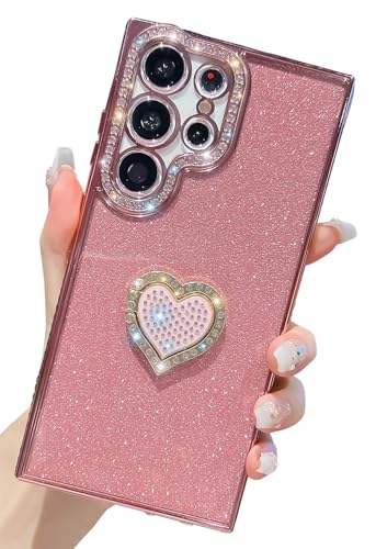 KERZZIL Luxuriöse Schutzhülle für Damen mit Herz-Diamant-Ständer, kompatibel mit Samsung Galaxy, glitzernd, weiche TPU-Schutzhülle für Damen (Rosa, S25 Ultra) von KERZZIL