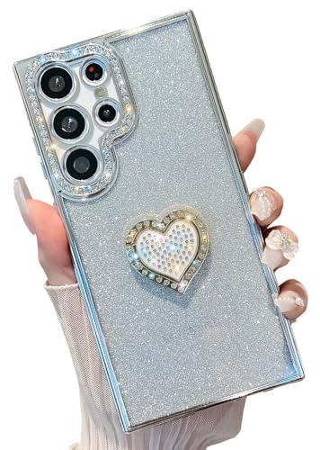 KERZZIL Luxuriöse Schutzhülle für Damen mit Herz-Diamant-Ständer, kompatibel mit Samsung Galaxy, glitzernd, weiche TPU-Schutzhülle für Damen (Silber, S25 Ultra) von KERZZIL