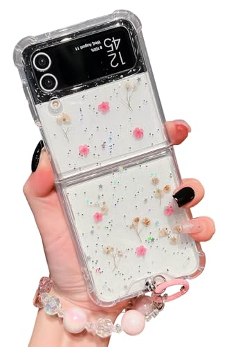 KERZZIL Schutzhülle für Damen mit niedlichem Umhängeband, kompatibel mit Samsung Galaxy Z Flip 4, Glitzer, echtes Floret, weiches TPU, milchgradig, stoßfest, Rosa KERZZIL Schutzhülle für Damen mit niedlichem Umhängeband, kompatibel mit Samsung Galaxy Z Flip 4, Glitzer, echtes Floret, weiches TPU, milchgradig, stoßfest, Rosa von KERZZIL