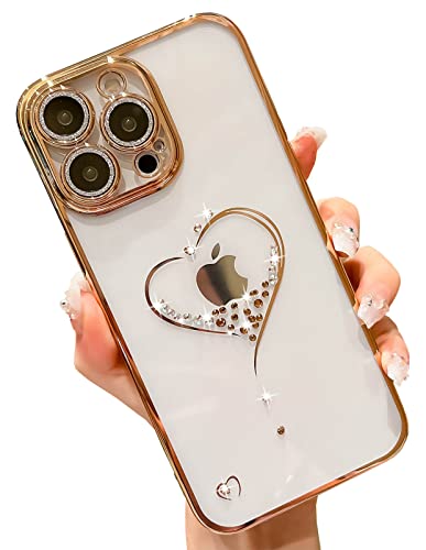 KERZZIL Schutzhülle mit glitzerndem Herz, kompatibel mit 15 Pro Max, niedlicher Frauen-Glitzer-Vollkameraschutz, vergoldete Handyhülle, goldfarben KERZZIL Schutzhülle mit glitzerndem Herz, kompatibel mit 15 Pro Max, niedlicher Frauen-Glitzer-Vollkameraschutz, vergoldete Handyhülle, goldfarben von KERZZIL