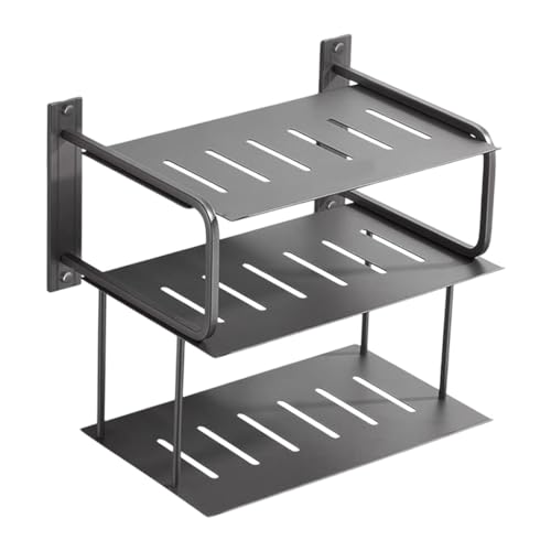 KESOTO 3 Lagiges Projektorregal, An Der Montiertes Router Regal, Kabelführungs Organizer, Aufbewahrungsbox für Uhr, Player, Büro, Schlafzimmer, Steckdos, Grau von KESOTO