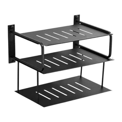 KESOTO 3 Lagiges Projektorregal, An Der Montiertes Router Regal, Kabelführungs Organizer, Aufbewahrungsbox für Uhr, Player, Büro, Schlafzimmer, Steckdos, Schwarz von KESOTO