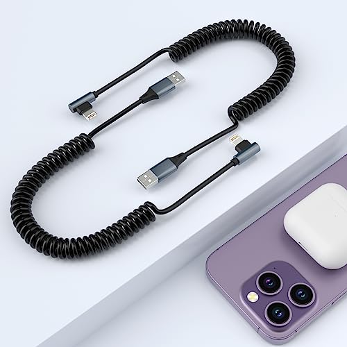 90 Grad Lightning Spiralkabel 2 Pack, USB iPhone Kurz Auto Kabel mit Apple Carplay und MFi Zertifiziert, Kurzes iPhone Ladekabel für iPhone/Pad/Pod von KETAKY Plus