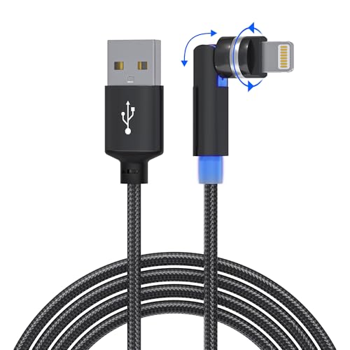 90 Grad iPhone Ladekabel mit 360-Grad-Drehkopf Design für Spiele Apple MFI-zertifiziertes Lightning Kabel 1M, 180 Grad Lightning Kabel Winkel Anti-Biege Anti-Fraktur mit Datenübertragung für Carplay von KETAKY Plus