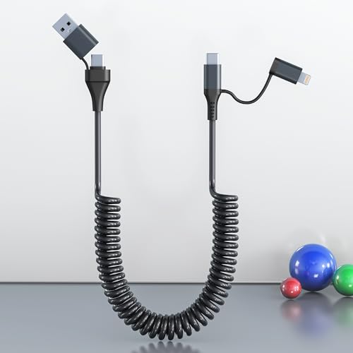 KETAKY Plus 4 in 1 USB C und Lightning-Kabel, PD 60 W Schnellladung und Daten, Multi Ladekabel für CarPlay und Android Auto, USB auf Lightning Kabel Kombi für iPhone Android iPad MacBook von KETAKY Plus