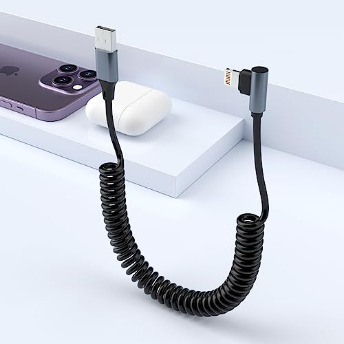 Lightning Spiralkabel, Apple Carplay Kabel mit Datensynchronisation, 90 Grad iPhone kabel kurz für iPhone/Pad/Pod, [Apple MFi-zertifiziert] Kurz iPhone Ladekabel für für Das Auto von KETAKY Plus