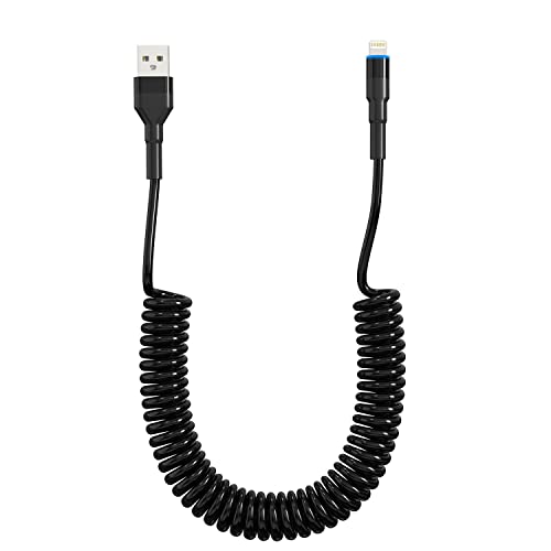 Spiralkabel Lightning-Kabel Apple Carplay-Kabel [Apple MFi-zertifiziert] Spiralkabel iPhone-Ladegerät mit Datensynchronisation und LED, kurzes iPhone-Ladekabel fürs Auto für iPhone/Pad/Pod von KETAKY Plus