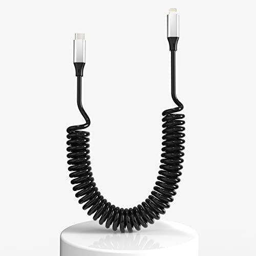 Spiralkabel USB C Auf Lightning Kabel, Apple Carplay-Kabel [Apple MFi-zertifiziert], Einziehbares USB C Lightning Kabel mit Datenübertragung, Einziehbares USB C auf iPhone Kabel für iPhone/Pad/Pod von KETAKY Plus