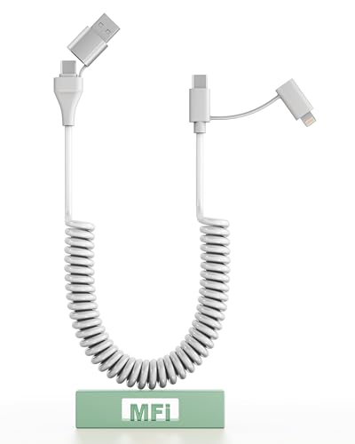 USB C Lightning Kabel 4 in 1 Spiralkabel - PD60W USB A/USB C auf USBC Lightning Apple Carplay & Datensynchronisation Ladekabel für iPhone/Android/iPad von KETAKY Plus