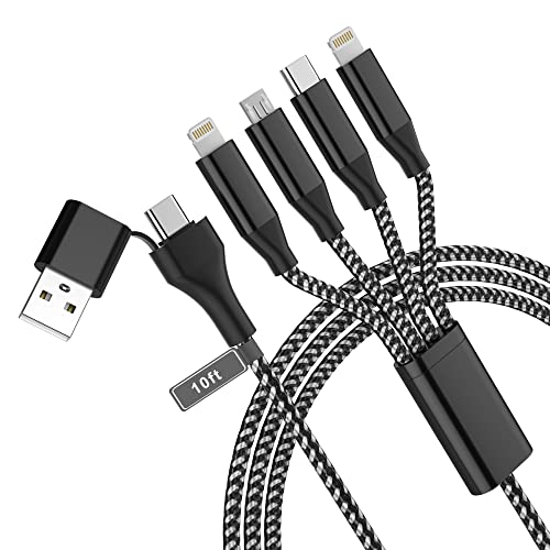 USB C Multi Ladekabel 4-in-2 Schnellladekabel, 3M/10Ft [Apple MFi-zertifiziert] USB A/USB C auf Micro-USB + Typ C + 2 Lightning, Multi USB Kabel für iPhone und mehrere Geräte (Typ C nicht für iPad) von KETAKY Plus