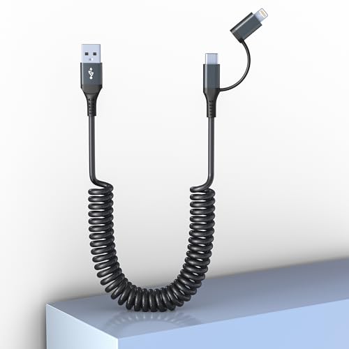 USB auf USB C und Lightning Kabel 2 in 1-3A schnelles Laden und Daten kurz Spiralkabel, Apple CarPlay und Android Auto, Lightning- und USB-C-Kabel für iPhone 16 15 14 13 12 USB C Android-Smartphones USB auf USB C und Lightning Kabel 2 in 1-3A schnelles Laden und Daten kurz Spiralkabel, Apple CarPlay und Android Auto, Lightning- und USB-C-Kabel für iPhone 16 15 14 13 12 USB C Android-Smartphones von KETAKY Plus