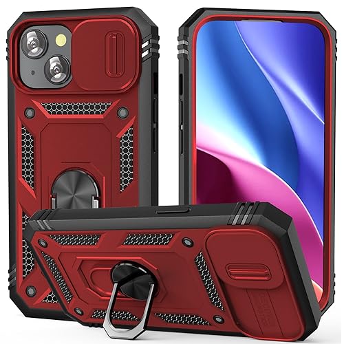 KETGII Handyhülle für 15 Plus Hülle iPhone 15 Plus mit Ring Ständer Handyhülle, mit Kamera-Abdeckung Robust Fallschutz Outdoor Militär Schutzhülle für iPhone 15 Plus - Rot von KETGII