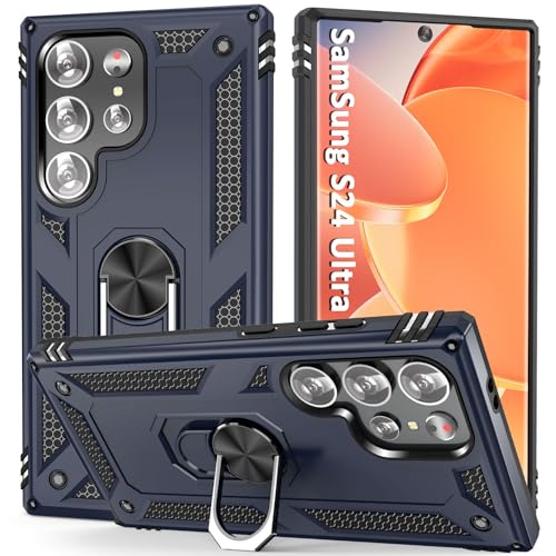 KETGII Handyhülle für Samsung Galaxy S24 Ultra 5G Hülle mit 360° Drehbarer Magnet Ständer,Military Grade Outdoor Schutzhülle Stoßfeste Case Bumper Cover für Samsung Galaxy S24 Ultra 6.8" Blau von KETGII