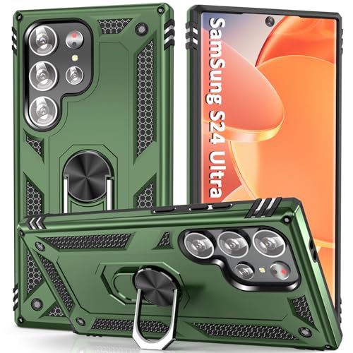 KETGII Handyhülle für Samsung Galaxy S24 Ultra Hülle,S24 Ultra Cover mit Ringständer,Military Grade Outdoor Schutzhülle Stoßfeste Case Bumper Cover für Samsung Galaxy S24 Ultra Armeegrün von KETGII