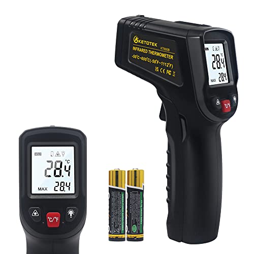 KETOTEK Infrarot Thermometer, Temperaturmessgerät IR Pyrometer Digital Laser Thermometer Berührungslos 50°C bis 600°C Temperaturmesser mit LCD Einstellbarer Emissionsgrad, für Küche Barbecue Pizzaofen von KETOTEK