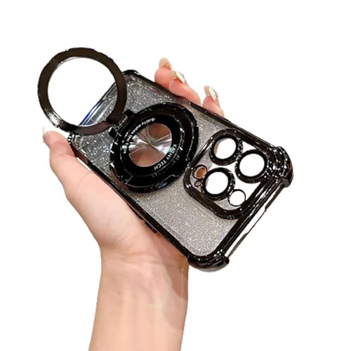 Airbag Anti-Fall für iPhone Case mit unsichtbarem Ring Stand, Vier Ecken Luftkissen Anti Drop Handyhülle, Transluzent Magnetisch für iPhone 15 14 13 12 Pro Max (iPhone14PRO MAX,Schwarz) von KEVGNRO