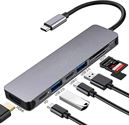 USB C Hub 7 in 1, USB C Multiport Adapter Docking Station mit 4K HDMI,PD 100W,USB 3.0/2.0,SD/TF Kartenleser, USB C Dongle Kompatibel mit MacBook Pro, Laptop & Anderen Typ C Geräten von KEWYA