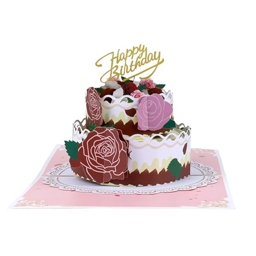 KEXIAO Kreative faltbare 3D-Geburtstagskarte für Männer, Frauen, Kinder, Überraschungsrose, Kuchen-Design mit Blanko-Notizkarte und Umschlag KEXIAO Kreative faltbare 3D-Geburtstagskarte für Männer, Frauen, Kinder, Überraschungsrose, Kuchen-Design mit Blanko-Notizkarte und Umschlag von KEXIAO