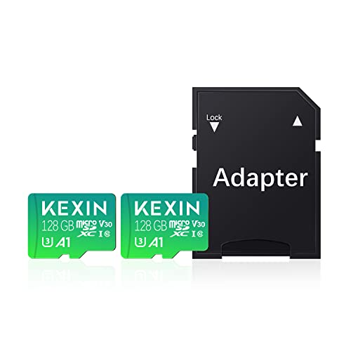 KEXIN 128GB Micro SD Karte 2er-Pack MicroSDXC Speicherkarte + SD Adapter für Action-Kamera GoPro Drohne und Tablet, Lesegeschwindigkeit bis zu 95MB/s, 4K UHD-Videoaufnahme TF Card, C10, U3, A1, V30 von KEXIN