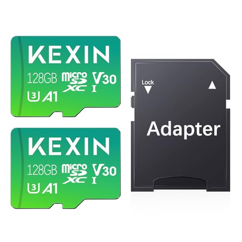 KEXIN 128GB Micro SD Karte 2er-Pack MicroSDXC Speicherkarte + SD Adapter für Action-Kamera GoPro Drohne und Tablet, Lesegeschwindigkeit bis zu 95MB/s, 4K UHD-Videoaufnahme TF Card, C10, U3, A1, V30 von KEXIN