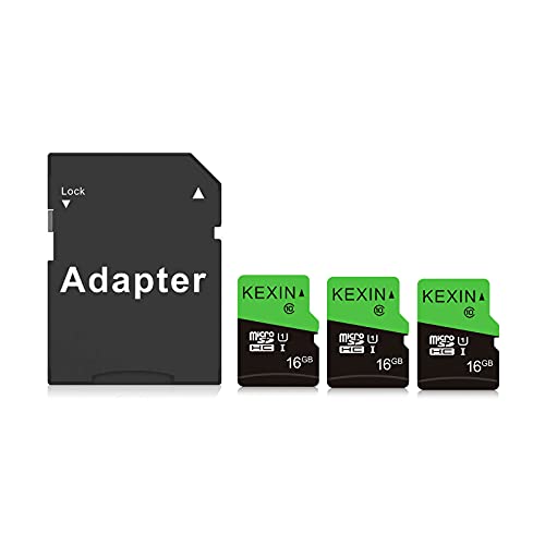 KEXIN 16GB Micro SD Karte 3 Stück UHS-I MicroSDHC Speicherkarte bis zu 80 MB/s (Class 10 U1 C10) Memory Karte SD Card für Kameras, Tablets und Android Smartphones Sicherheitssystem(Schwarz Grün) von KEXIN