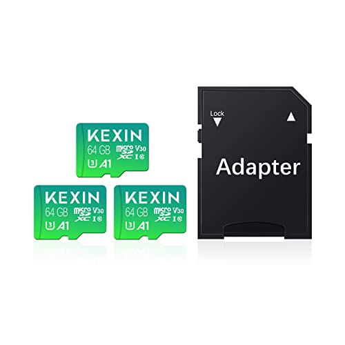 KEXIN 3 Stück Micro SD Karte 64GB + SD Adapter Micro SDXC Speicherkarte Micro SD Card C10, U3, A1, V30 SD Karten Memory Card TF Karte für Switch, Tablet, Camera, Drone, Handy, Home-Monitor Grün von KEXIN
