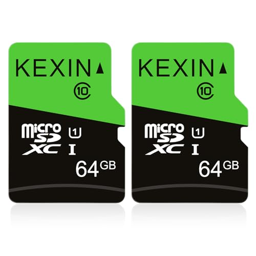 KEXIN 64GB Micro SD Karte 2er Pack Speicherkarte Micro SD C10 U1 Extreme MicroSDXC Speicherkarten Microsd 64 GB Mini TF Karte Micro SD Card für Kameras, Tablets, Handy (Schwarz Grün) von KEXIN