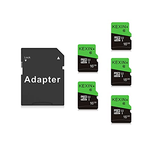 KEXIN Micro SD Karte 16GB 5 Stück Speicherkarte + Adapter UHS-1 MicroSDHC Speicherkarten Class 10 U1 C10 Memory Karte Mini SD Card TF Card für Smartphone, Tablet, Action-Kamera, Drohne und Notebook von KEXIN