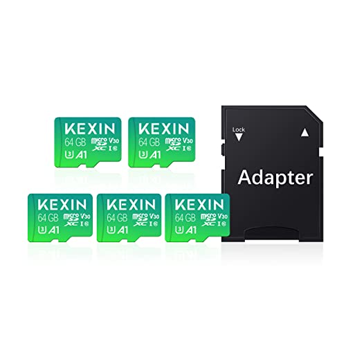 KEXIN Micro SD Karte 64GB 5er Pack Speicherkarte Micro SD mit SD Adapter, Bis zu 100 MB/s Lesegeschwindigkeit, UHS-I, U3, A1, V10, C10, microSDXC Memory Card TF Karte 64 GB 5 Stück von KEXIN