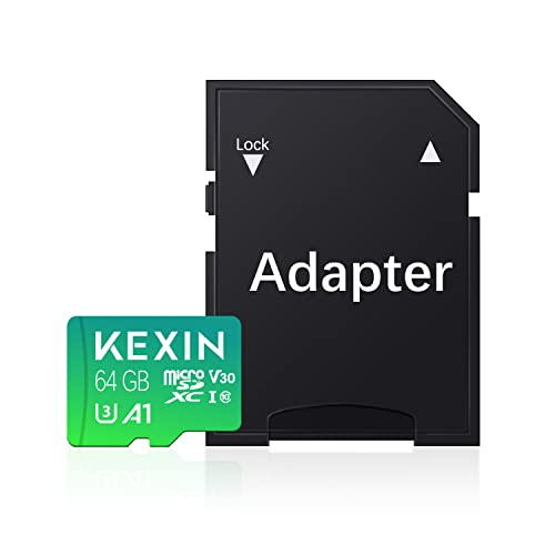 KEXIN Micro SD Karte 64GB MicroSDXC Speicherkarte mit SD Adapter MicroSD Karte TF Card Micro SD Card Memory Card für Dashcams und Heimüberwachungssysteme, Full HD-Videos aufnehmen, Handy, Tablet Grün von KEXIN