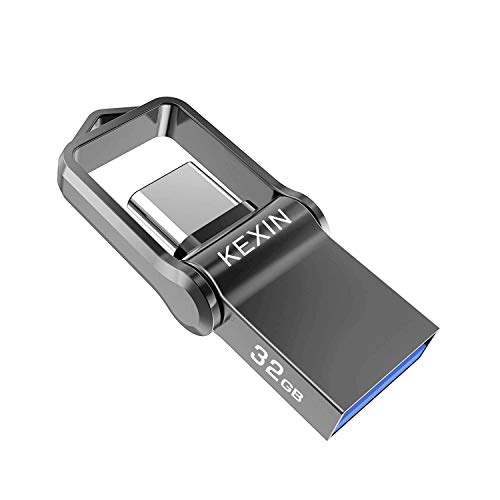 KEXIN USB Stick 32GB, USB C Stick Speicherstick OTG Flash Drive USB 3.0 Dual Memory Stick Pen Drive Wasserdicht Flash Laufwerk mit Schlüsselanhänger für PC Laptop Tablet TV Auto USB C Handy Schwarz von KEXIN