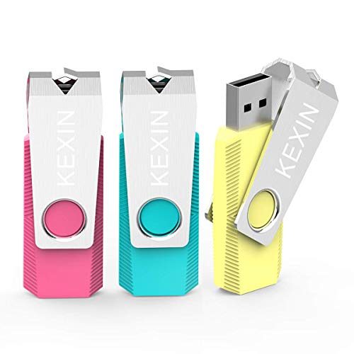 KEXIN USB Stick 64GB 3 Stück USB-Stick 2.0 Speicherstick Mini Flash-Laufwerk Memory Sticks USB Flash Drive Pen Drive Metallabdeckung für PC Tablet Lautsprecher TV Auto (Grün Gelb Rosa) von KEXIN