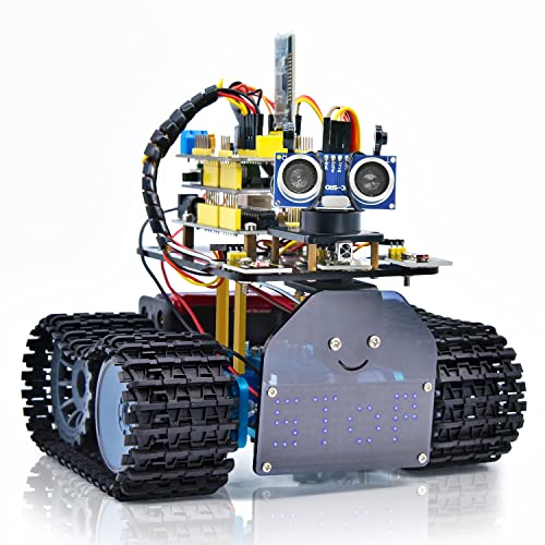 KEYESTUDIO Smart Robot Tank Car Kit für Arduino Learner, Licht/Ultraschall Follow, Infrarot & Bluetooth Fernbedienung, Intelligentes und lehrreiches DIY Robotic Kit von KEYESTUDIO