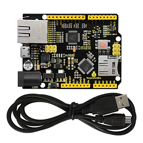 KEYESTUDIO W5500 Ethernet-Steuerplatinen-Entwicklungsplatine für Arduino IDE, unterstützt MicroSD-Karte mit USB-Kabel, Nicht Ethernet-Shield (KEIN Pin) von KEYESTUDIO