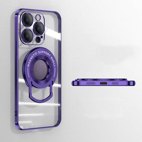 Magnetic Holder Plating Phone Case for iPhone, Magnetic Suction Bracket Electroplated Clear Protective Phone Case for iPhone 15 14 13 12 Pro Max (for 14pro,Purple) von KEYGEM