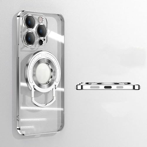 Magnetic Holder Plating Phone Case for iPhone, Magnetic Suction Bracket Electroplated Clear Protective Phone Case for iPhone 15 14 13 12 Pro Max (for 14promax,Silver) von KEYGEM