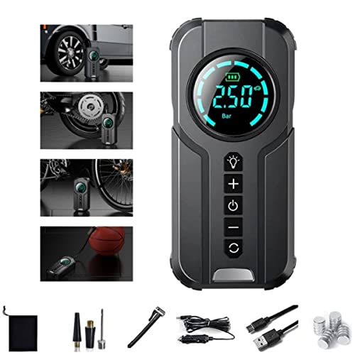 1 Minute schnell füllender tragbarer Mini-Reifenfüller, tragbarer Luftkompressor, multifunktionales intelligentes Auto-Reifenpumpen-Aufblaswerkzeug mit digitalen LCD-LED-Leuchten for Auto, Motorrad, F von KEYPKWZJR