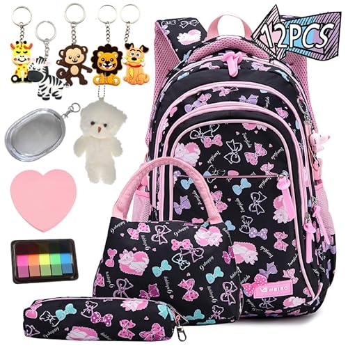 KEYPKWZJR 12 Stück Kawaii Mädchen-Rucksack, Lunchtasche, Federmäppchen, Tier-Schlüsselanhänger, Kawaii-Anhänger, Aufkleber – ideal for Schulreisen /2 von KEYPKWZJR