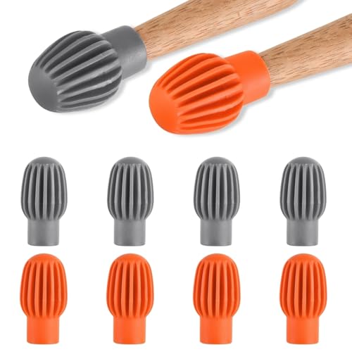 KEYRI 8 Stück Trommel Stumm Dämpfer Silikon Schlegel Stille Trainieren Tipps Schlagzeug Zubehör Stumm Ersatz Musik Instrumente Schlagzeug Spitze Dämpfer Ersatz Trommel Übung Spitze (Orange Grau) von KEYRI