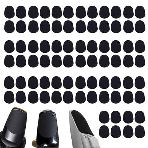 KEYRI 80 Stück Mundstückkissen 0.8 mm Mundstückaufnäher Mundstückpolster für Alt Tenorsaxophon und Silikon Saxophon Blätter Klarinetten Zubehör Ovale Gummi Mundstück-Patches (Schwarz) von KEYRI