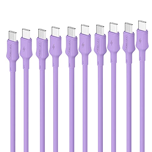 KEYSION 8 mm USB C auf USB C Kabel [5 Stück, 100 cm, Lila], USB-Kabel Typ C 60 W 20 V/3 A PD Schnellladung Flüssigsilikon Gel für iPad Pro 2021, iPad Air 4, MacBook Pro, Xiaomi, ECC von KEYSION