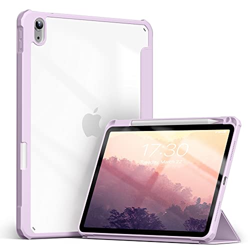 Hülle für iPad Air 4/5 10,9 Zoll (2020/2022) mit Integriertem Stiftslot,Hülle mit PU-Oberfläche und Acryl-Rückseite mit Auto Schlaf/Wach,Hellviolett von KEYWANTS