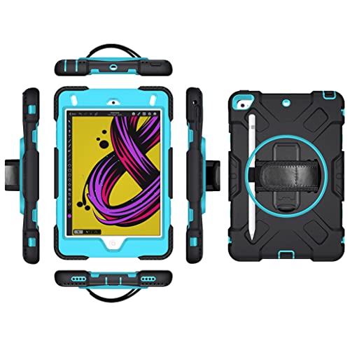 Silikonhülle Kompatibel mit iPad 7,9 Zoll Sturzsicheres Full-Wrap-Case mit 360-Grad-Drehständer und Handschlaufe für iPad Mini 4/5 Generation,Schwarz+Hellblau von KEYWANTS